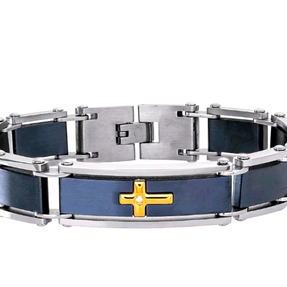Men's Tri-Tone Stainless Steel Cubic Zirconia Cros